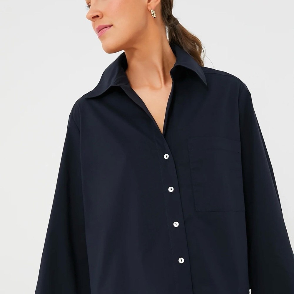 TUCKERNUCK-Navy Mara Cropped Button Down  XL